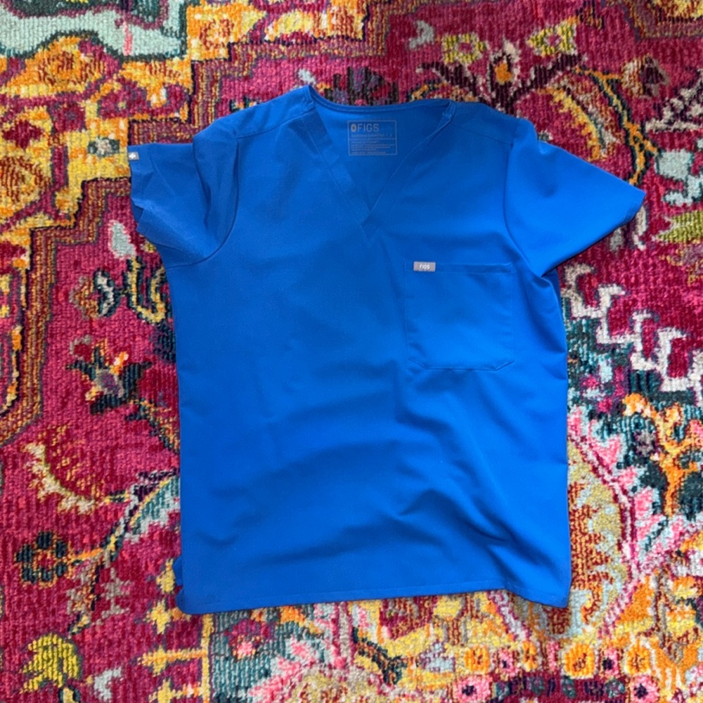 Figs Royal Blue V Neck Scrub Top Size Large